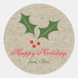 Weihnachts-Stechpaleren-Kraftpapier-Feiertags-Aufk Runder Aufkleber