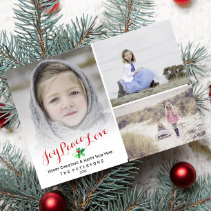 Weihnachts-Stechpalme-Freude-Friede-Liebe-Fotocoll Feiertagskarte