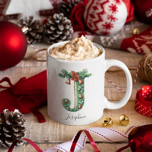 Weihnachts-Stechpalme & Glocken Buchstabe J Person Kaffeetasse