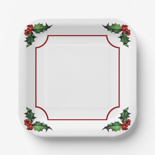 Weihnachts-Stechpalme Pappteller (Vorderseite)