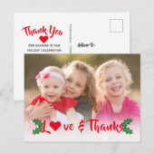 Weihnachts-Stechpalme Rot Skript Danke Postkarte (Vorne/Hinten)