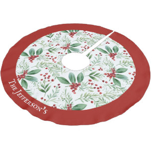 Weihnachts-Stechpalme Rot und Weiß Familienname Polyester Weihnachtsbaumdecke
