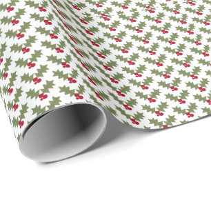 Weihnachts-Stechpalme rote Beeren grüne Blätter Geschenkpapier