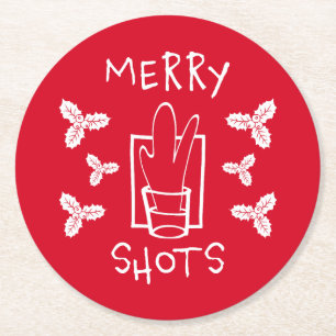 Weihnachts-Stechpalme und ein funkelndes Glas Runder Pappuntersetzer
