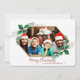 Weihnachts-Stechpalmen-Beeren-Sechseck Gold-Glitte Feiertagskarte