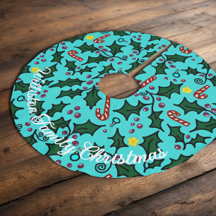 Weihnachts-Stechpalmen-Blatt-Kunst-Muster-Familien Polyester Weihnachtsbaumdecke