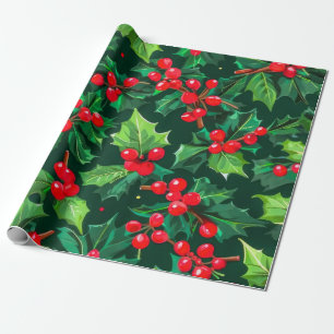 Weihnachts-Stechpalmen-Blätter und Beeren Muster Geschenkpapier