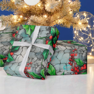 Weihnachts-Stechpalmen-Graffiti Geschenkpapier