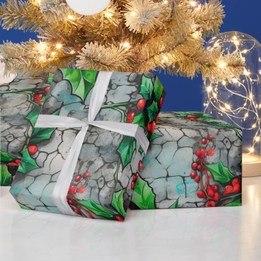 Weihnachts-Stechpalmen-Graffiti Geschenkpapier (Feiertage)