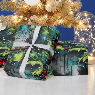 Weihnachts-Stechpalmen-Graffiti Geschenkpapier