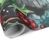 Weihnachts-Stechpalmen-Graffiti Geschenkpapier (Rolleneckpunkt)