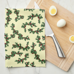 Weihnachts-Stechpalmen-Hintergrund-Handtuch Geschirrtuch