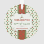 Weihnachts-Stechpalmen-Muster Grüne Stechpalme Rot Ornament (Rückseite)