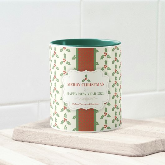 Weihnachts-Stechpalmen-Muster Grüne Stechpalme Rot Tasse