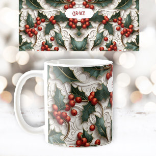 Weihnachts-Stechpalmen-Verziertes Muster Name Tass Kaffeetasse