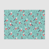 Weihnachts-Stechpalmen-Vogel-Teal-Muster-Geschenk Seidenpapier (Vorderseite)