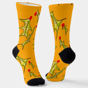 Weihnachts-Stechpalmenblätter Handgezeichnete Kuns Socken