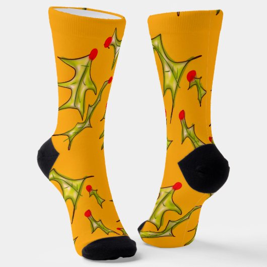 Weihnachts-Stechpalmenblätter Handgezeichnete Kuns Socken (Gewinkelt)
