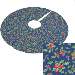 Weihnachts-Stechpalmenblätter und -Beeren rot und Polyester Weihnachtsbaumdecke