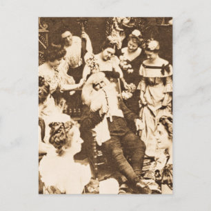 Weihnachts-Stereoview Santa und die Damen Feiertagspostkarte