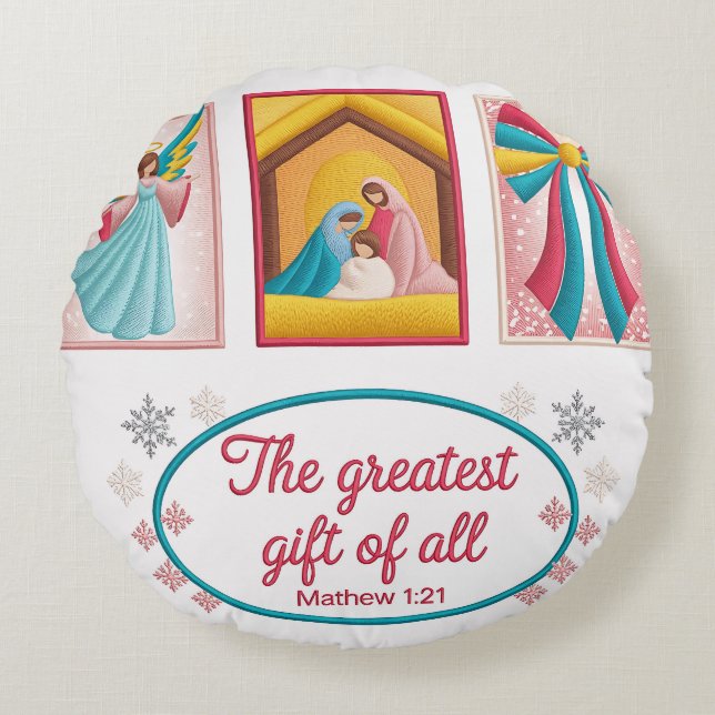 Weihnachts-Stickdesign – Engel,  Rundes Kissen (Vorderseite)