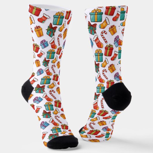 Weihnachts-Sticker-Sammlungsmuster-Crew-Socken Socken (Gewinkelt)