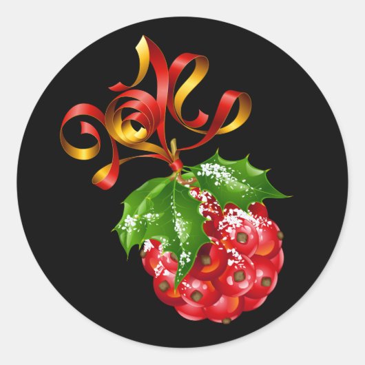 Weihnachts-Stickers-Holly-Ball Runder Aufkleber (Vorderseite)