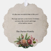 Weihnachts Stillleben mit Peonys, Holly & Pine Ornament Karte (Rückseite)