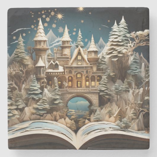 Weihnachts-Storybook Burg Pop-Up Stone-Untersetzer Steinuntersetzer (Vorderseite)