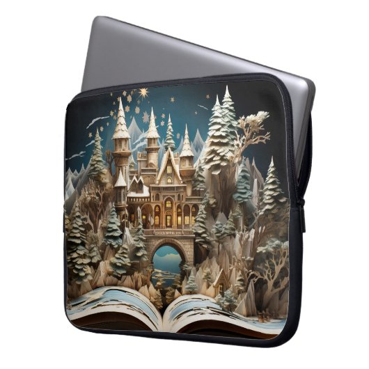 Weihnachts-Storybook Burg Pop-Up Wunderland Laptopschutzhülle (Vorderseite Links)