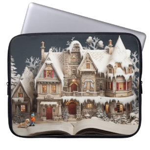 Weihnachts Storybook Manor mit Kind & Hund Laptopschutzhülle