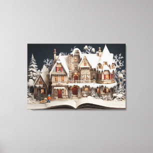 Weihnachts Storybook Manor mit Kind & Hund Leinwanddruck