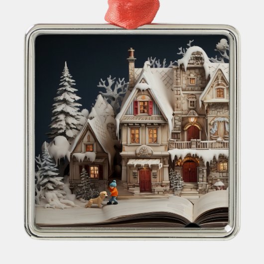 Weihnachts Storybook Manor mit Kind & Hund Ornament Aus Metall (Vorne)