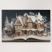 Weihnachts Storybook Manor mit Kind & Hund Puzzle (Horizontal)
