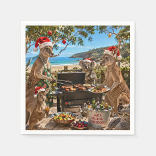 Weihnachts-Strand-Grillfest mit Kängurus und Koala Serviette