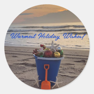 Weihnachts-Strandaufkleber Runder Aufkleber