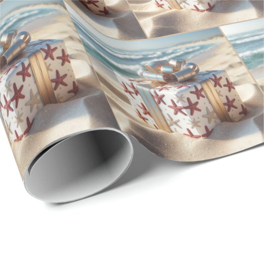 Weihnachts-Strandgeschenk mit Starfish Geschenkpapier (Rolleneckpunkt)