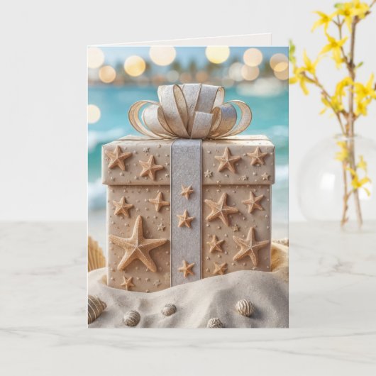 Weihnachts-Strandgeschenk mit Starfish Karte (Gelbe Blume)