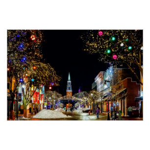 Weihnachts-Street-Kirche und Schnee Poster