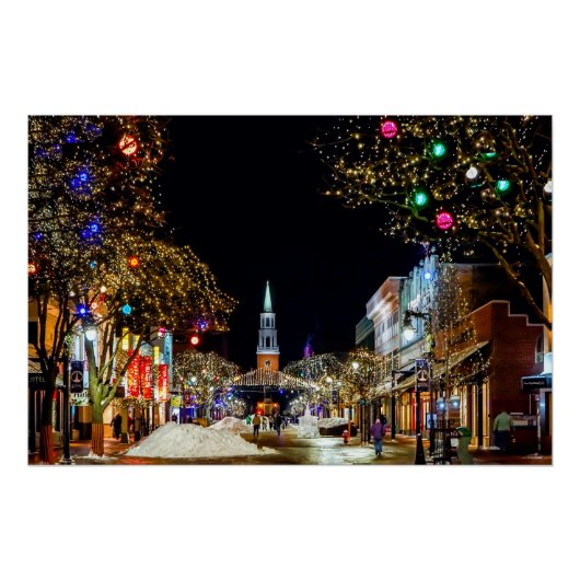 Weihnachts-Street-Kirche und Schnee Poster (Vorderseite)