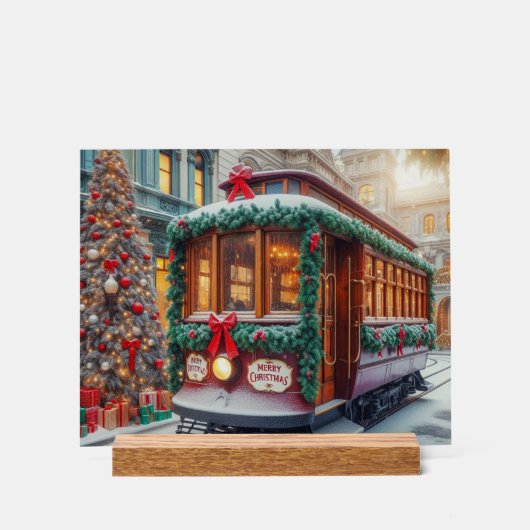 Weihnachts-Streetcar im Schnee Acrylschild (Vorderseite)