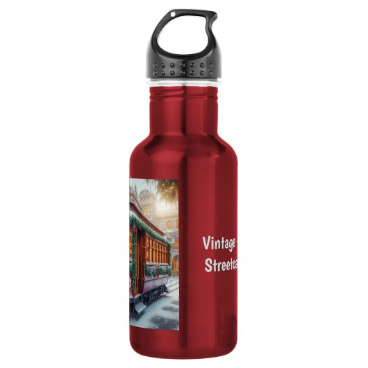 Weihnachts-Streetcar im Schnee Edelstahlflasche (Vorderseite)