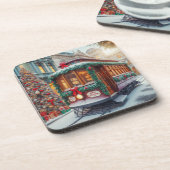 Weihnachts-Streetcar im Schnee Getränkeuntersetzer (Linke Seite)