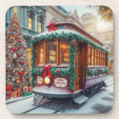 Weihnachts-Streetcar im Schnee Getränkeuntersetzer (Vorderseite)
