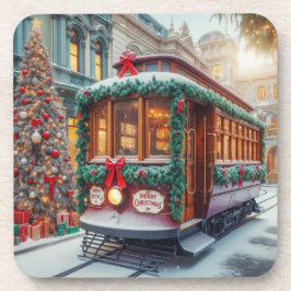Weihnachts-Streetcar im Schnee Getränkeuntersetzer