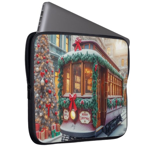 Weihnachts-Streetcar im Schnee Laptopschutzhülle (Vorne Rechts)