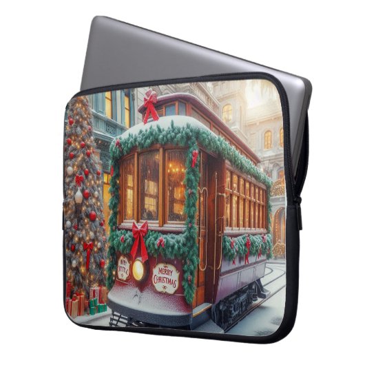 Weihnachts-Streetcar im Schnee Laptopschutzhülle (Vorderseite Links)