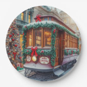 Weihnachts-Streetcar im Schnee Pappteller (Vorderseite)