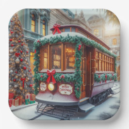 Weihnachts-Streetcar im Schnee Pappteller