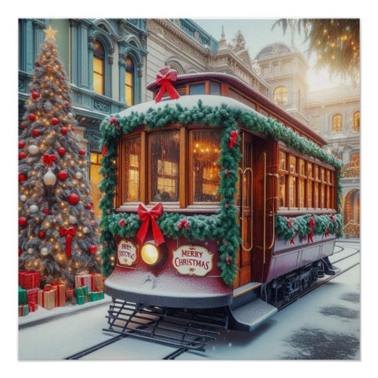 Weihnachts-Streetcar im Schnee Poster (Vorderseite)
